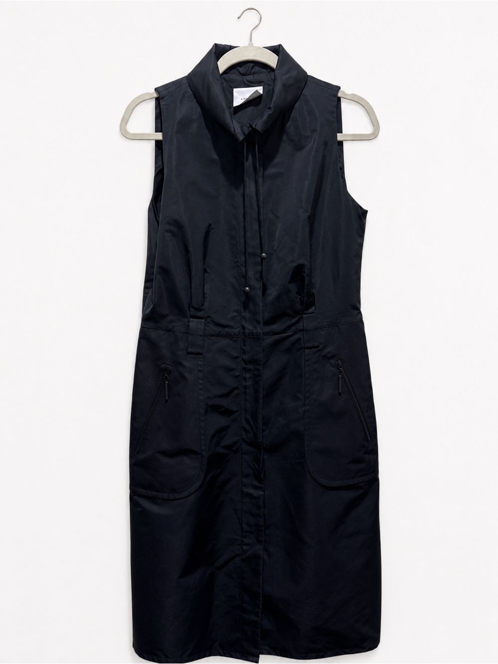 Akris Punto Black Sleeveless Utility Midi Dress Zip Pockets US 8